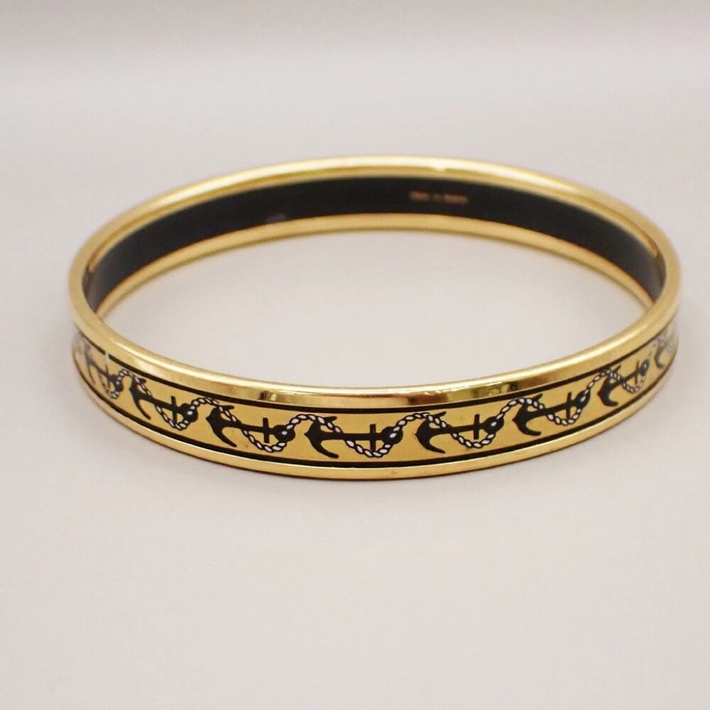 HERMES Email PM Bangle Bracelet Enamel GHW Gold Made in Austria 30RL379
